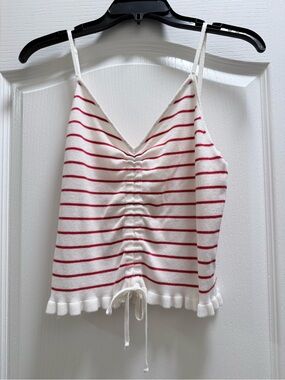 Lulu's White & Red Striped Ruffle Hem Crop Top